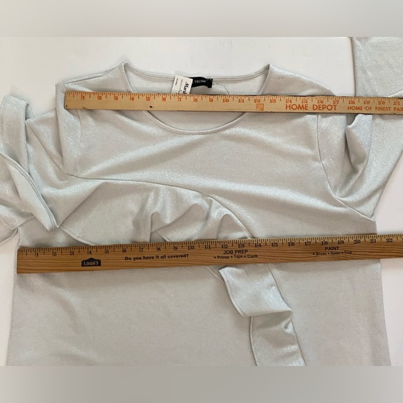 Ivanka Trump Sweater Pullover Asymmetric Ruffle Long Silver Womens Top Sparkle - Picture 7 of 16